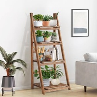 GENUX Rustic Wood 4 Tier Corner Plant Stand Bookshelf 38cm
