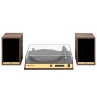 Vinyl Record Shelf Turntable with Speakers, Walnut Finish