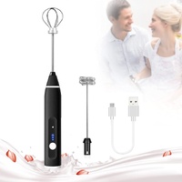 Black Rechargeable Electric Milk Frother Handheld 3 Speeds