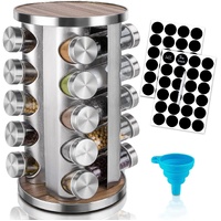 Rotating Spice Rack Organizer with 20 Glass Jars for Kitchen