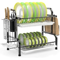 2-Tier Stainless Steel Dish Drying Rack Black Kitchen