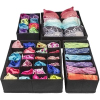 4 Pack Foldable Drawer Dividers Storage Boxes Black