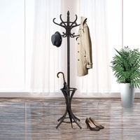 Brown Wooden Coat Rack with Stand, 12 Hooks - Walnut