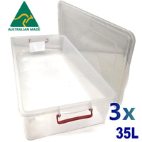 3x 35L Australian Made Underbed Plastic Storage Tubs Large