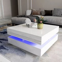 Laila's Creations Modern High Gloss Coffee Table LED Lights White