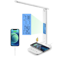 LED Desk Lamp with Wireless Charger Clock Alarm Temperature