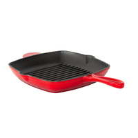 Healthy Choice Enamelled Cast Iron Square Grill Pan 44x30cm Red