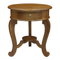 Centrum Furniture Round Cabriole Leg 1 Drawer Lamp Table Light Pecan