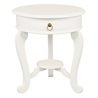 Centrum Furniture Round Cabriole Leg 1 Drawer Lamp Table White