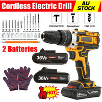36V Brushless Cordless Drill Impact Driver Kit Hammer 2 Battery Box