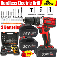 Brushless Cordless Drill Impact Driver Kit 2 Battery Heavy Duty Hammer