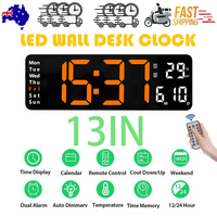 13" Orange Large Digital LED Wall Desk Clock Temperature Calendar