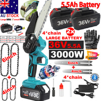 4" & 6" Cordless Electric Chainsaw Set 2x Battery Rechargeable Wood Cutter