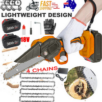 6" Mini Orange Cordless Electric Chainsaw with 2x Battery Rechargeable Wood Cutter