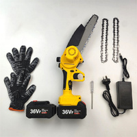8" Mini Yellow Cordless Electric Chainsaw 36V 2x Battery Rechargeable Wood Cutter