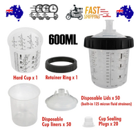 50 Sets Paint Spray Gun Cup Lids & Liners Kit 600ml with Micron Filter
