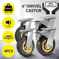 4x 150mm Heavy Duty Swivel Caster Wheels 1000kg Load 2 Brakes