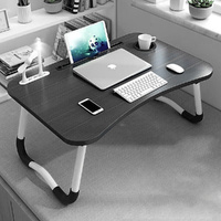 Black Foldable Laptop Stand Desk with Cup Slot, Fan & Light