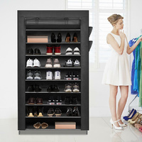 9 Tier Black Portable Shoe Rack Storage Cabinet Wardrobe with Cover