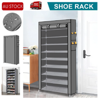 9 Tier Grey Portable Shoe Rack Storage Cabinet Wardrobe with Cover