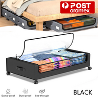 Black Square Under-Bed Storage Rack with Wheels Bedroom Organiser