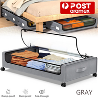 Grey Square Under-Bed Storage Rack with Wheels Bedroom Organiser
