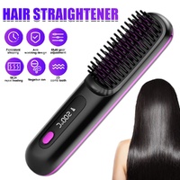 Black Hair Straightener Brush Mini Rechargeable Fast Heating Styler