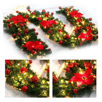 Red 9ft Christmas Garland Artificial Wreath LED Lights