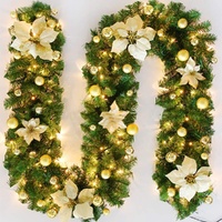 Gold 9ft Christmas Garland Artificial Wreath LED Lights