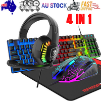 Gaming Keyboard Mouse Headset Mousepad Set RGB Backlit Wired PC