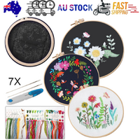DIY Cross Stitch Kit Beginners Embroidery Floral Pattern with Hoop