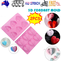 2pcs 3D Silicone Heart Fondant Mould for Cake Chocolate & Sugar Craft