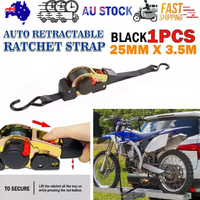Quick Release Heavy Duty Retractable Ratchet Tie Down Strap Black 25mm x 3m