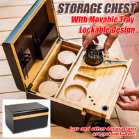 Wooden Storage Chest with Movable Tray & Lock - Rolling Stash Box
