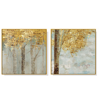 Artime Golden Leaves Wall Art 70x70cm Gold Frame Canvas 2 Sets