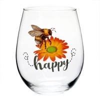 Bee Happy Stemless Wine Glass by MDI
