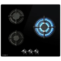 EuroChef 60cm 3 Burner Gas Cooktop Wok Black Tempered Glass