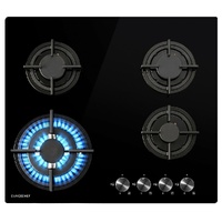 EuroChef 60cm 4 Burner Gas Cooktop with Wok Burner Tempered Glass
