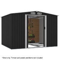 PLANTCRAFT Galvanised Steel Garden Shed 2.58 x 2.07 x 2.02m, with 2 Sliding Doors, 4 Air Vents, Gable Roof, Floor Frame, Black