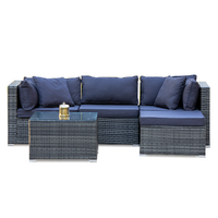 LONDON RATTAN 4 Seater Modular Outdoor Lounge Setting with Coffee Table, Ottoman, Grey