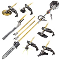 BAUMR-AG 65cc 7in1 Long Reach Garden Multi-tool, Pole Saw, Hedge & Line Trimmer, Brush Cutter, 12" Tree Trimming Pruning Chainsaw Bar, 2 Extension Sha