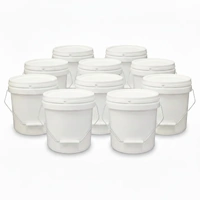 Kitchee Bulk 10x 10L Plastic Buckets + Lids - Empty White With Handle Large Pail