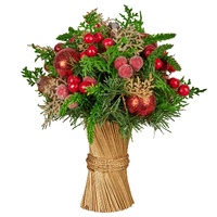 Christabelle 33cm Christmas Bouquet Pre-Decorated Holiday Floral Arrangement with Berries, Baubles & Pine Cones Festive Tabletop Centrepiece Decoratio