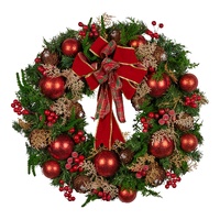 Christabelle 56cm Christmas Wreath Lush Green Holiday Door Wreath with Red Berries, Baubles & Pine Cones Pre-Decorated Festive Wall or Front Door Deco