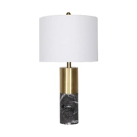Sarantino Modern Faux Black Marble Table Lamp with Gold Brass Base & White Fabric Drum Shade