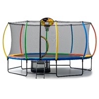 Kahuna 10 ft x 15 ft Oval Outdoor Trampoline w/ Basketball Set Reversible Rainbow & Orange Safety Pad Safety Net Ladder