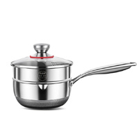 18cm 316L Stainless Steel Saucepan Compound Steel Honeycomb Nonstick Sauce Pan with Glass Lid 1.5L Pot Stay-Cool Handle Multipurpose Milk Saucepan, In