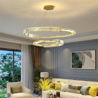 BAMDECOR C3318/2 Modern Crystal Chandeliers Lighting Fixtures Contemporary Round Chandelier Lighting Fixtures Crystal Pendant Ceiling Lights(Gold)