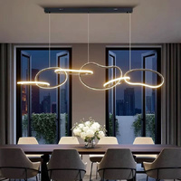 BAMDECOR A24126 Nordic Minimalist LED Pendant Light Adjustable Modern Ring Chandelier for Dining Room and Bar (Black) 1.2 Meters