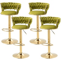 SERENITà 2x Height Adjustable Swivel Bar Stool Velvet Golden Base Barstools Chairs Padded Seat Olive Green